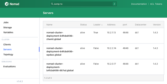 Nomad UI on the Kubernetes cluster Nomad UI on the Kubernetes cluster