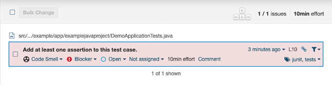 The list of issues on a scan from SonarQube The list of issues on a scan from SonarQube