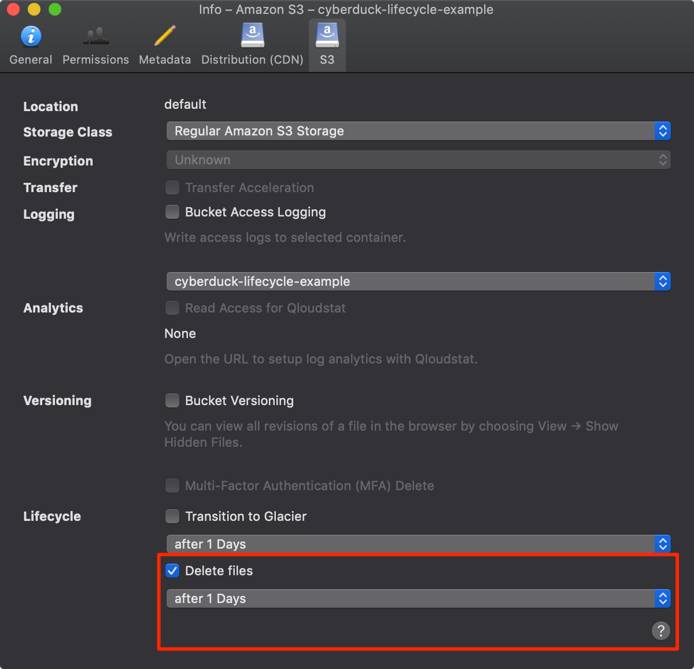 Click on the S3 tab and then check the box labeled Delete files.